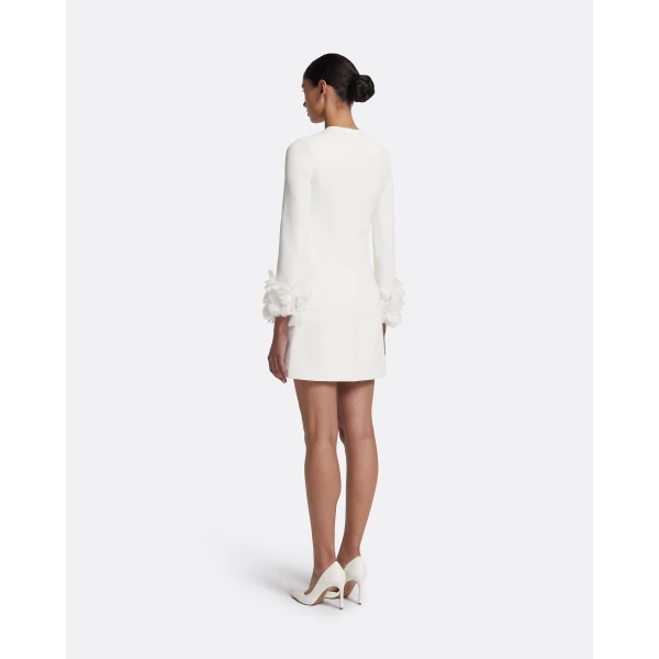 Safiyaa Reffie Short Dress in Ivory with Ivory Appliqué - Safiyaa Dresses - Heavy Crepe Cape Gown - Shop at Luxury Shoes 