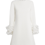Safiyaa Reffie Short Dress in Ivory with Ivory Appliqué - Safiyaa Dresses - Heavy Crepe Cape Gown - Shop at Luxury Shoes 