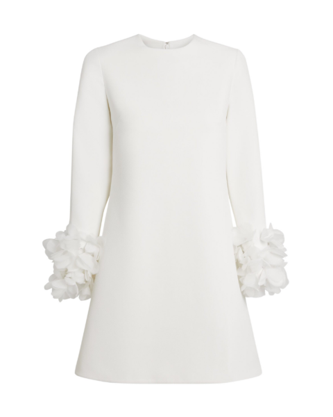 Safiyaa Reffie Short Dress in Ivory with Ivory Appliqué - Safiyaa Dresses - Heavy Crepe Cape Gown - Shop at Luxury Shoes 