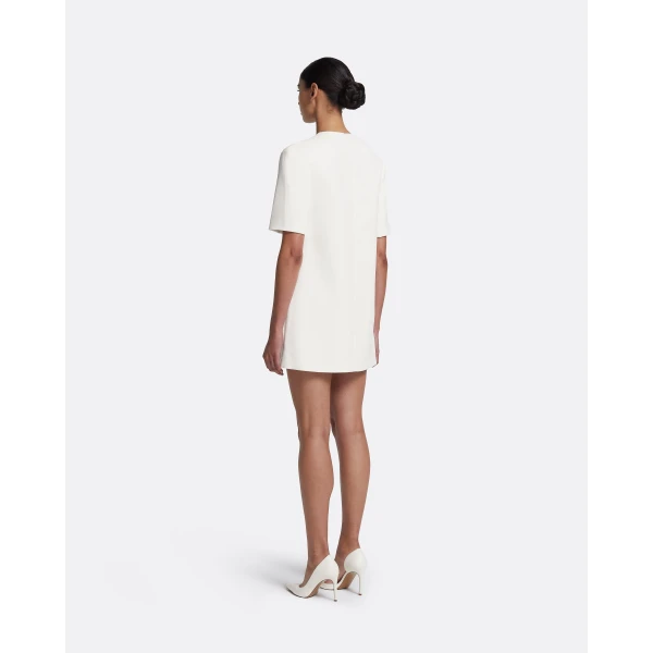 Safiyaa Ripley Short Dress in Ivory with Pearl - Safiyaa Dresses - Heavy Crepe Cape Gown - Shop at Luxury Shoes 