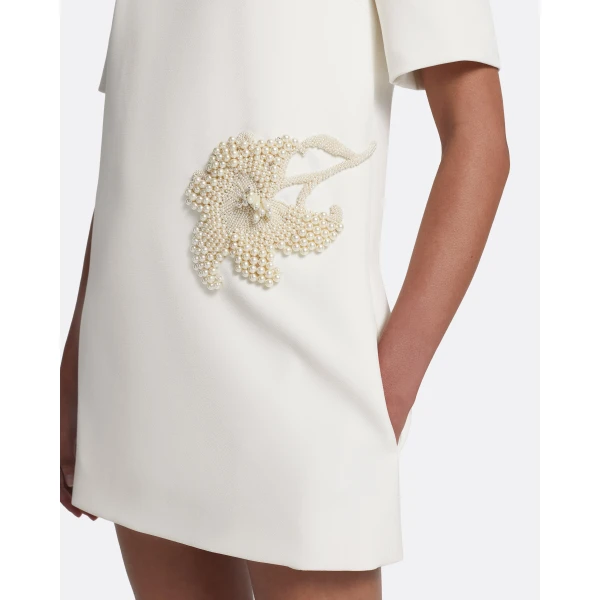 Safiyaa Ripley Short Dress in Ivory with Pearl - Safiyaa Dresses - Heavy Crepe Cape Gown - Shop at Luxury Shoes 