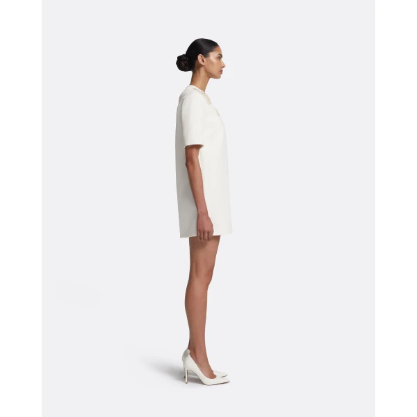 Safiyaa Ripley Short Dress in Ivory with Pearl - Safiyaa Dresses - Heavy Crepe Cape Gown - Shop at Luxury Shoes 