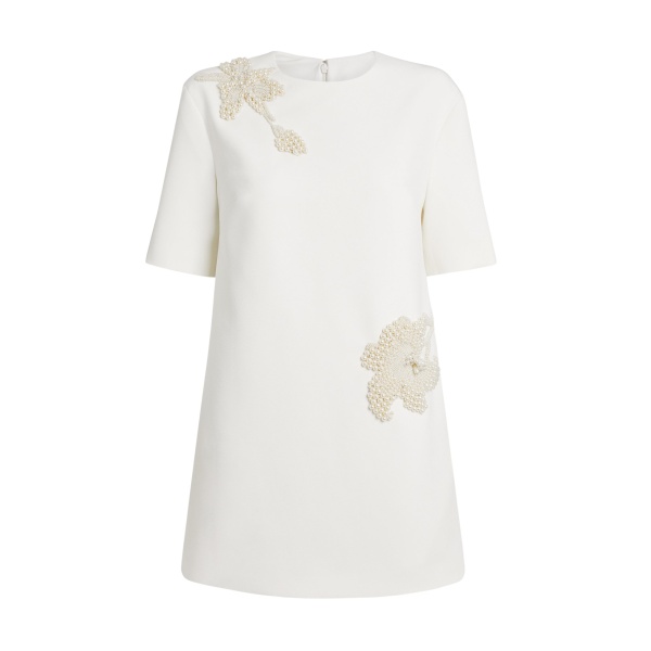 Safiyaa Ripley Short Dress in Ivory with Pearl - Safiyaa Dresses - Heavy Crepe Cape Gown - Shop at Luxury Shoes 