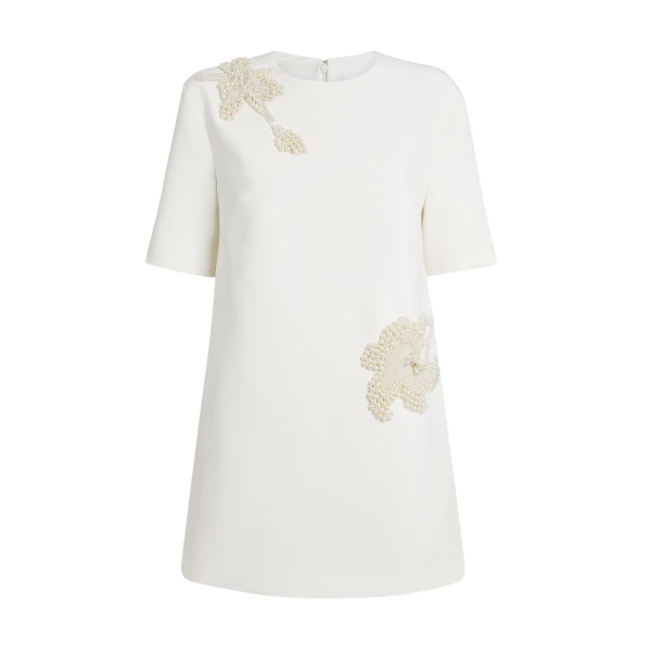Safiyaa Ripley Short Dress in Ivory with Pearl - Safiyaa Dresses - Heavy Crepe Cape Gown - Shop at Luxury Shoes 
