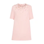 Safiyaa Ripley Short Dress in Pale Pink with Multi-pastels Embellishment - Safiyaa Dresses - Heavy Crepe Cape Gown - Shop at Luxury Shoes 