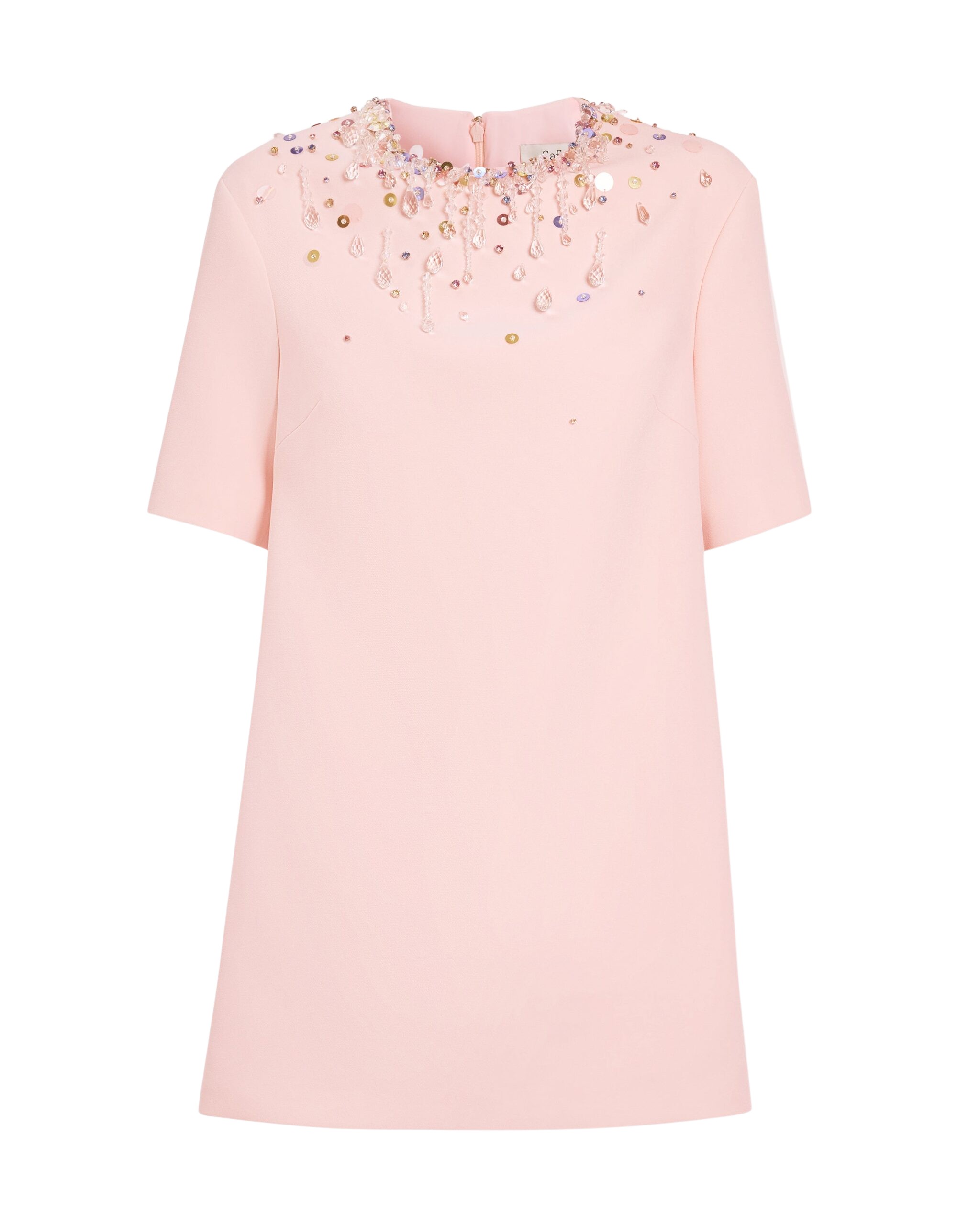 Safiyaa Ripley Short Dress in Pale Pink with Multi-pastels Embellishment