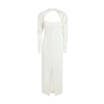 Safiyaa Romane Ivory Midi Dress - Safiyaa Dresses - Heavy Crepe Cape Gown - Shop at Luxury Shoes 