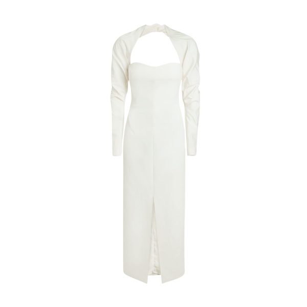 Safiyaa Romane Ivory Midi Dress - Safiyaa Dresses - Heavy Crepe Cape Gown - Shop at Luxury Shoes 