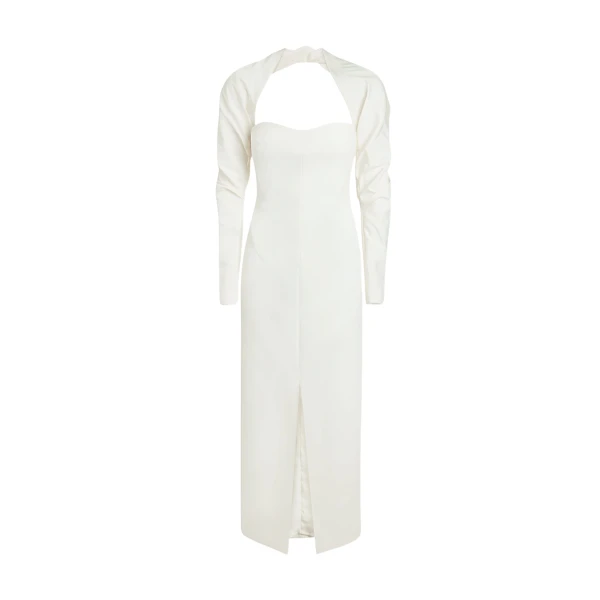 Safiyaa Romane Ivory Midi Dress - Safiyaa Dresses - Heavy Crepe Cape Gown - Shop at Luxury Shoes 