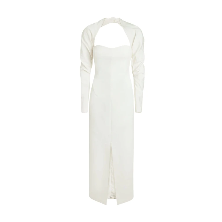 Safiyaa Romane Ivory Midi Dress - Safiyaa Dresses - Heavy Crepe Cape Gown - Shop at Luxury Shoes 