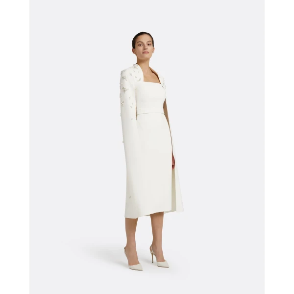 Safiyaa Roni Ivory Dress - Safiyaa Dresses - Heavy Crepe Cape Gown - Shop at Luxury Shoes 
