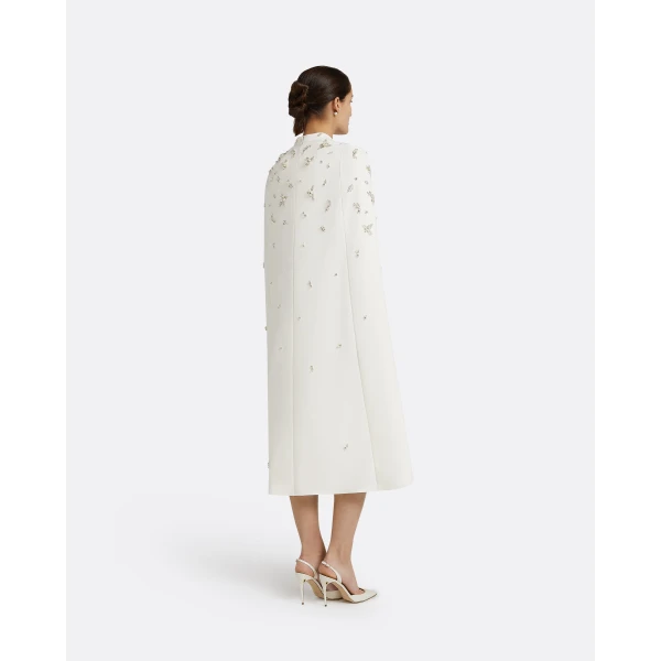 Safiyaa Roni Ivory Dress - Safiyaa Dresses - Heavy Crepe Cape Gown - Shop at Luxury Shoes 