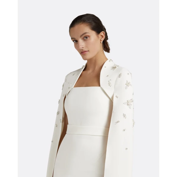 Safiyaa Roni Ivory Dress - Safiyaa Dresses - Heavy Crepe Cape Gown - Shop at Luxury Shoes 
