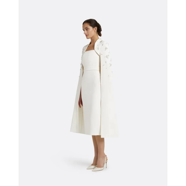 Safiyaa Roni Ivory Dress - Safiyaa Dresses - Heavy Crepe Cape Gown - Shop at Luxury Shoes 