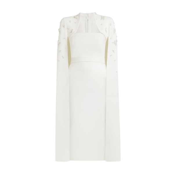 Safiyaa Roni Ivory Dress - Safiyaa Dresses - Heavy Crepe Cape Gown - Shop at Luxury Shoes 