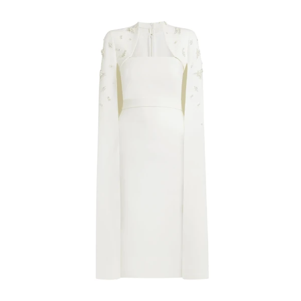 Safiyaa Roni Ivory Dress - Safiyaa Dresses - Heavy Crepe Cape Gown - Shop at Luxury Shoes 