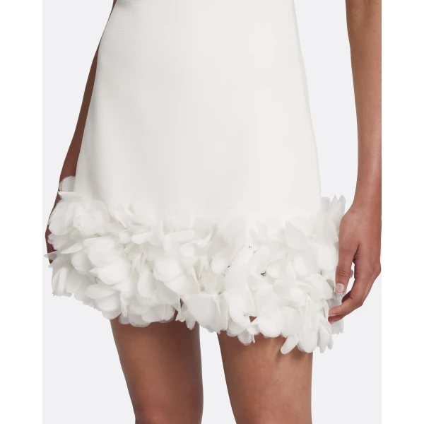 Safiyaa Rowan Short Dress in Ivory with Ivory Appliqué - Safiyaa Dresses - Heavy Crepe Cape Gown - Shop at Luxury Shoes 