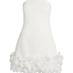 Safiyaa Rowan Short Dress in Ivory with Ivory Appliqué - Safiyaa Dresses - Heavy Crepe Cape Gown - Shop at Luxury Shoes 
