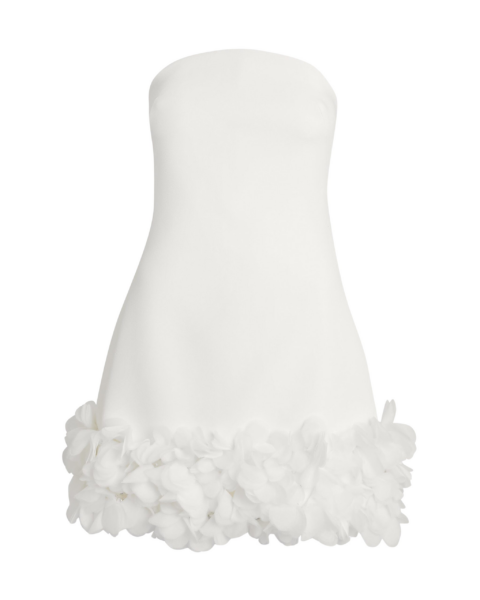 Safiyaa Rowan Short Dress in Ivory with Ivory Appliqué - Safiyaa Dresses - Heavy Crepe Cape Gown - Shop at Luxury Shoes 