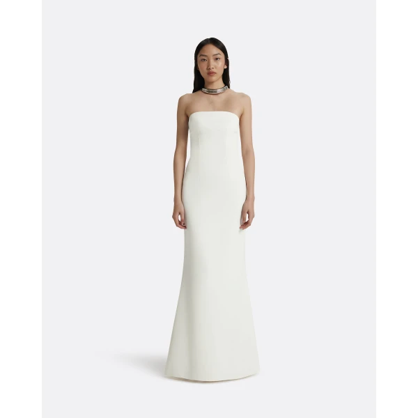 Safiyaa Soshin Ivory Strapless Dress - Safiyaa Dresses - Heavy Crepe Cape Gown - Shop at Luxury Shoes 