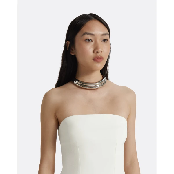 Safiyaa Soshin Ivory Strapless Dress - Safiyaa Dresses - Heavy Crepe Cape Gown - Shop at Luxury Shoes 