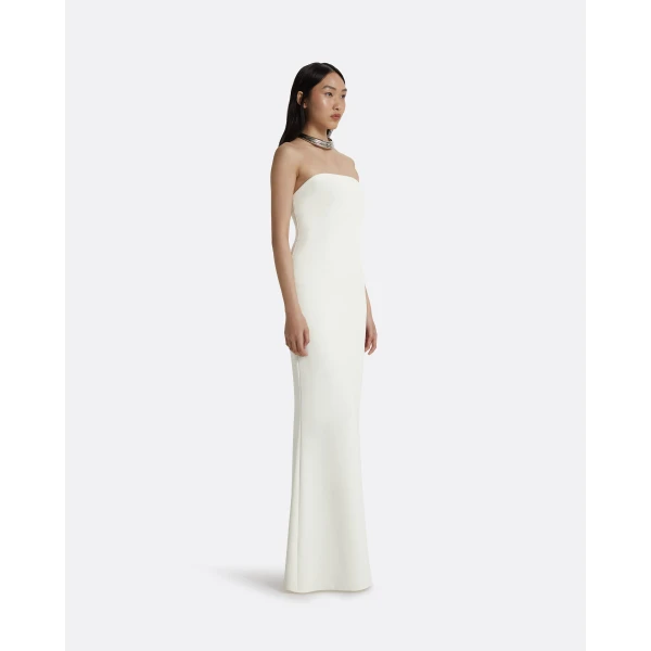 Safiyaa Soshin Ivory Strapless Dress - Safiyaa Dresses - Heavy Crepe Cape Gown - Shop at Luxury Shoes 
