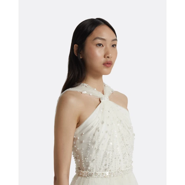 Safiyaa Tabia Ivory Long Dress - Safiyaa Dresses - Heavy Crepe Cape Gown - Shop at Luxury Shoes 