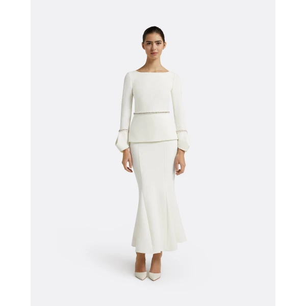 Safiyaa Tottie Ivory Top - Safiyaa Tops - Heavy Crepe Cape Gown - Shop at Luxury Shoes 