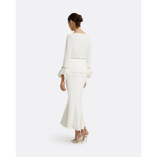 Safiyaa Tottie Ivory Top - Safiyaa Tops - Heavy Crepe Cape Gown - Shop at Luxury Shoes 