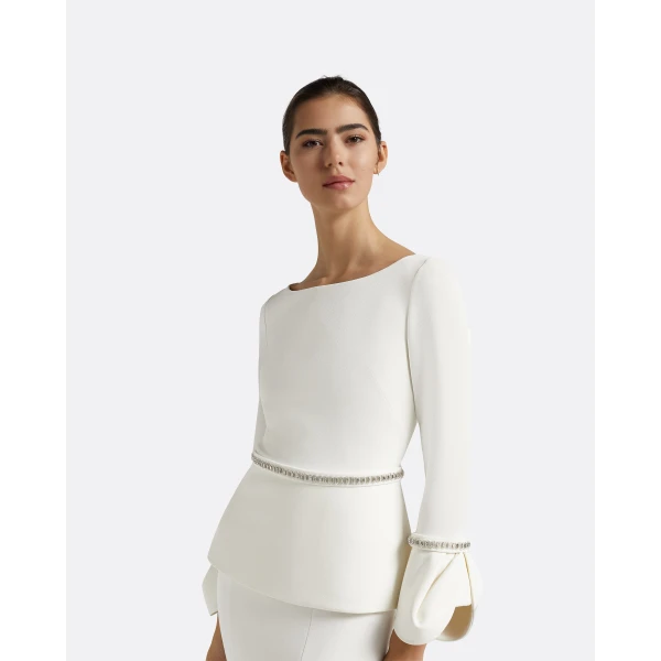 Safiyaa Tottie Ivory Top - Safiyaa Tops - Heavy Crepe Cape Gown - Shop at Luxury Shoes 