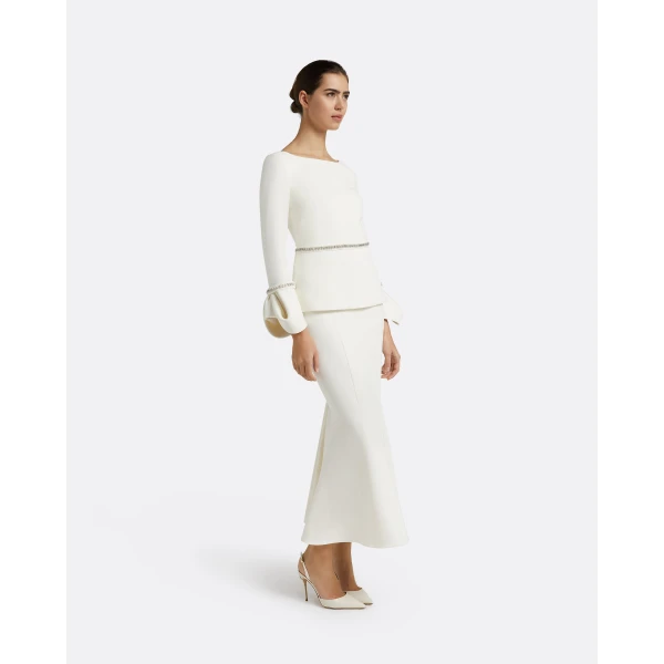 Safiyaa Tottie Ivory Top - Safiyaa Tops - Heavy Crepe Cape Gown - Shop at Luxury Shoes 