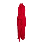 Safiyaa Valentina Midi Dress in Azalea Red - Safiyaa Dresses - Heavy Crepe Cape Gown - Shop at Luxury Shoes 