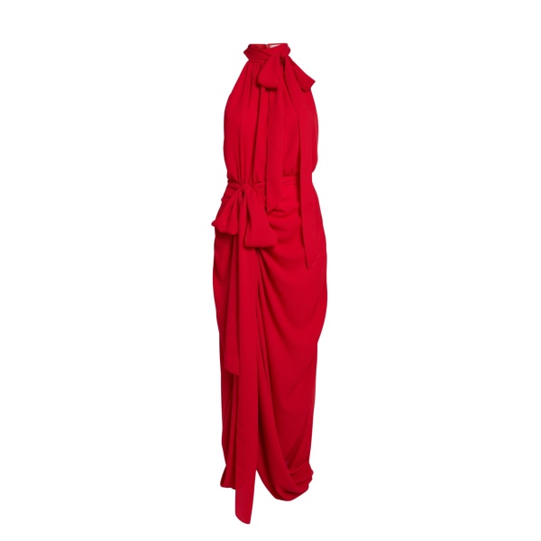 Safiyaa Valentina Midi Dress in Azalea Red - Safiyaa Dresses - Heavy Crepe Cape Gown - Shop at Luxury Shoes 