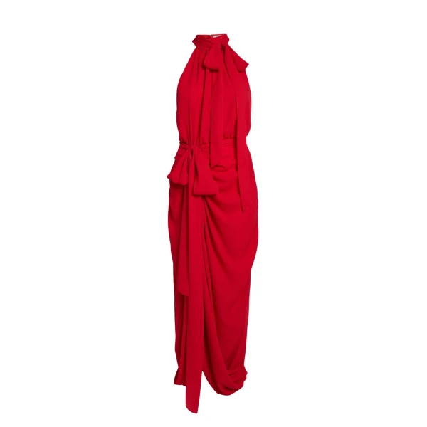 Safiyaa Valentina Midi Dress in Azalea Red - Safiyaa Dresses - Heavy Crepe Cape Gown - Shop at Luxury Shoes 