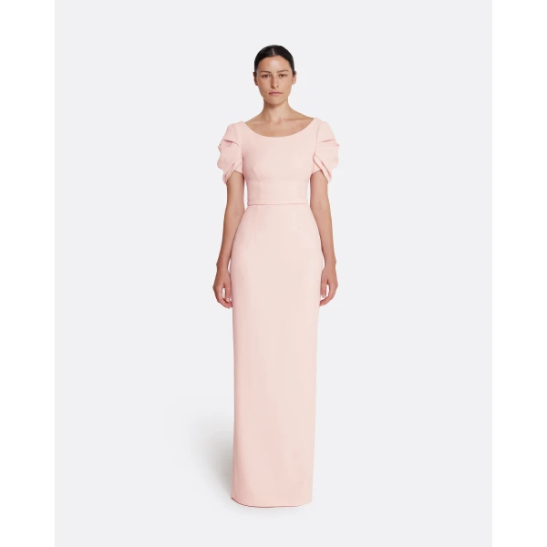 Safiyaa Vanna Dress Long in Pale Pink - Safiyaa Dresses - Heavy Crepe Cape Gown - Shop at Luxury Shoes 