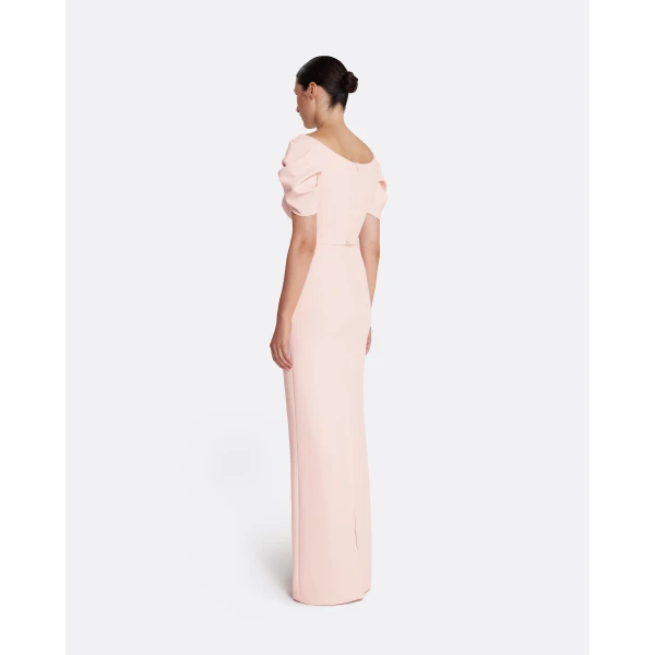 Safiyaa Vanna Dress Long in Pale Pink - Safiyaa Dresses - Heavy Crepe Cape Gown - Shop at Luxury Shoes 