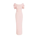 Safiyaa Vanna Dress Long in Pale Pink - Safiyaa Dresses - Heavy Crepe Cape Gown - Shop at Luxury Shoes 