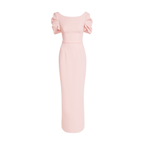 Safiyaa Vanna Dress Long in Pale Pink - Safiyaa Dresses - Heavy Crepe Cape Gown - Shop at Luxury Shoes 