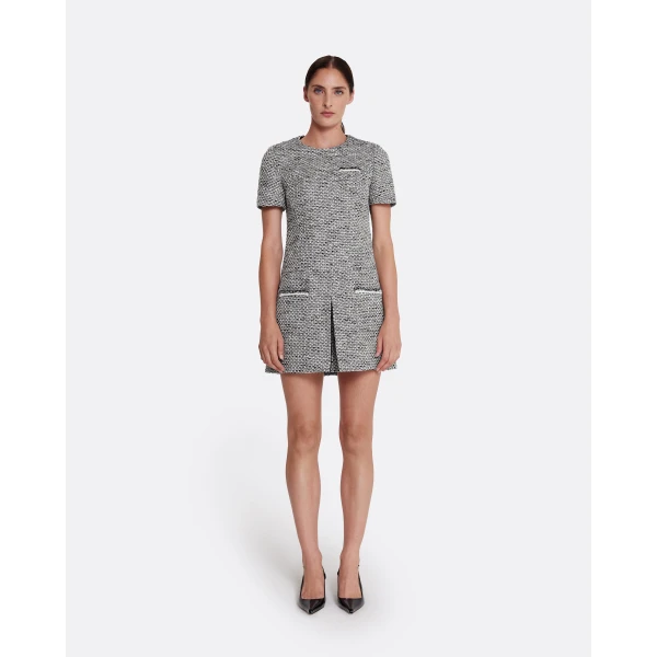 Safiyaa Virna Short Dress in Greyscale - Safiyaa Dresses - Heavy Crepe Cape Gown - Shop at Luxury Shoes 