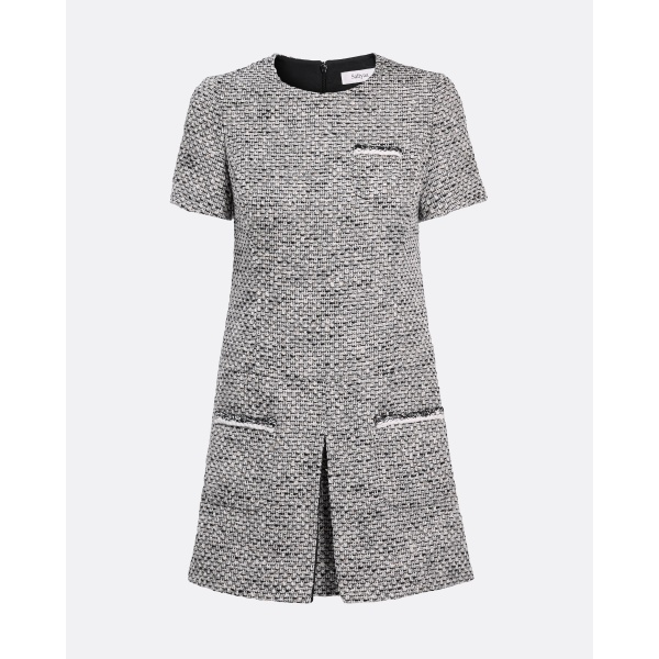 Safiyaa Virna Short Dress in Greyscale - Safiyaa Dresses - Heavy Crepe Cape Gown - Shop at Luxury Shoes 