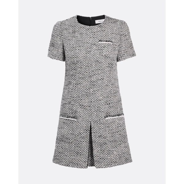 Safiyaa Virna Short Dress in Greyscale - Safiyaa Dresses - Heavy Crepe Cape Gown - Shop at Luxury Shoes 