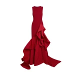 Safiyaa Viviana Long Dress in Lacquer Red on Azalea Red - Safiyaa Dresses - Heavy Crepe Cape Gown - Shop at Luxury Shoes 