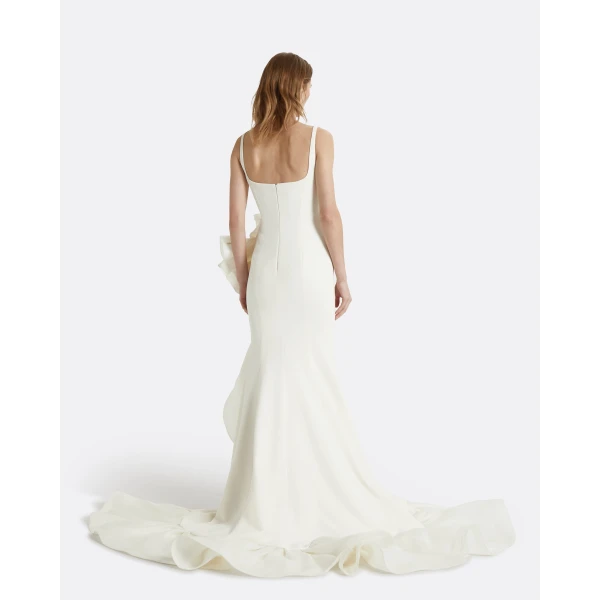 Safiyaa Yana Ivory Long Dress - Safiyaa Dresses - Heavy Crepe Cape Gown - Shop at Luxury Shoes 