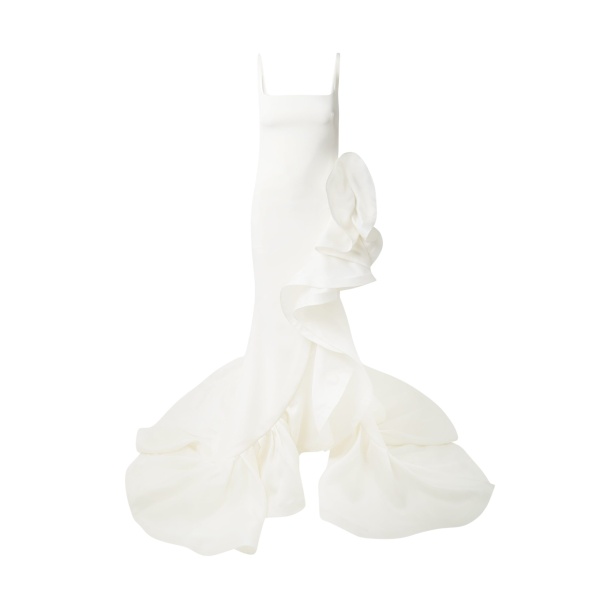 Safiyaa Yana Ivory Long Dress - Safiyaa Dresses - Heavy Crepe Cape Gown - Shop at Luxury Shoes 