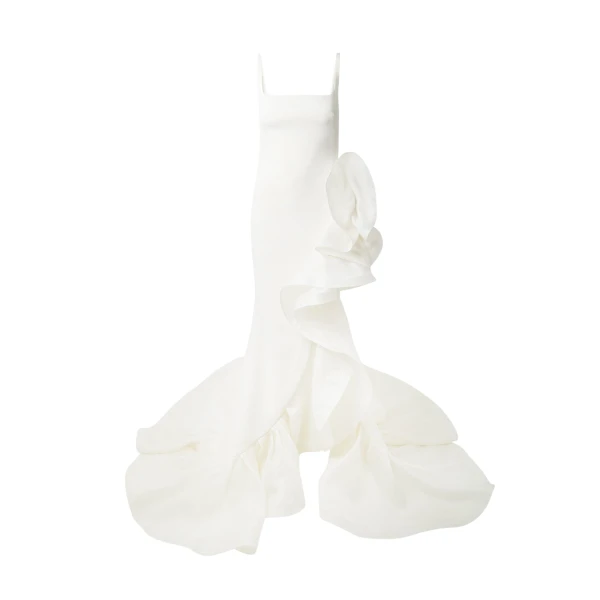 Safiyaa Yana Ivory Long Dress - Safiyaa Dresses - Heavy Crepe Cape Gown - Shop at Luxury Shoes 