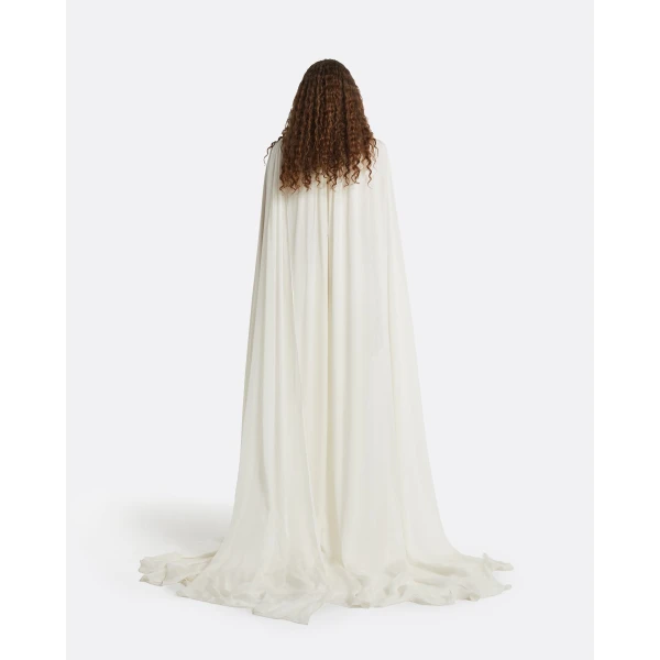 Safiyaa Yulena Ivory Long Dress - Safiyaa Dresses - Heavy Crepe Cape Gown - Shop at Luxury Shoes 