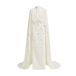 Safiyaa Yulena Ivory Long Dress - Safiyaa Dresses - Heavy Crepe Cape Gown - Shop at Luxury Shoes 