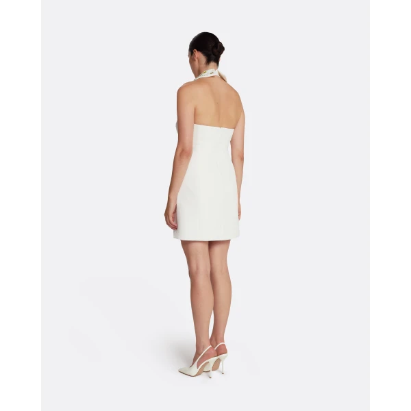 Safiyaa Zura Short Dress in Ivory with Gold Embellishment - Safiyaa Dresses - Heavy Crepe Cape Gown - Shop at Luxury Shoes 