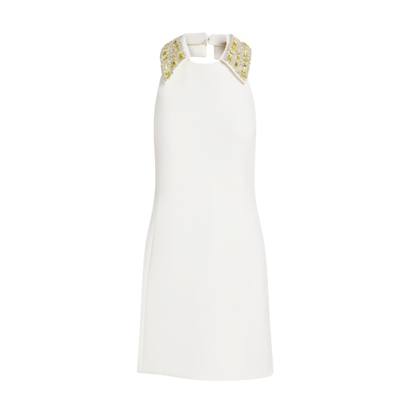 Safiyaa Zura Short Dress in Ivory with Gold Embellishment - Safiyaa Dresses - Heavy Crepe Cape Gown - Shop at Luxury Shoes 
