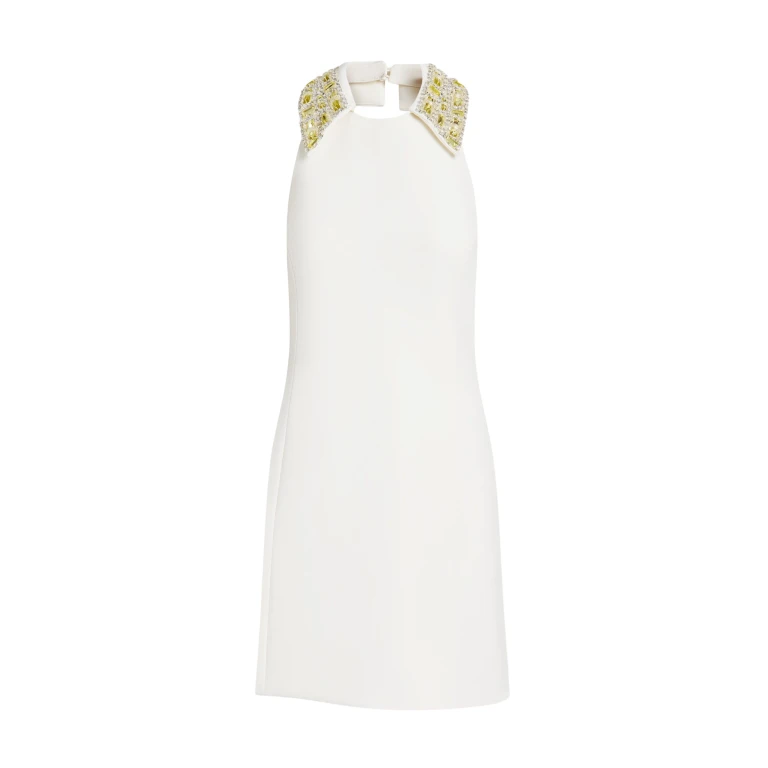 Safiyaa Zura Short Dress in Ivory with Gold Embellishment - Safiyaa Dresses - Heavy Crepe Cape Gown - Shop at Luxury Shoes 